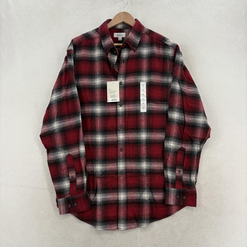Croft & Barrow Shirt Mens M Red Plaid Flannel Long Sleeve Button Up Thermal Camp